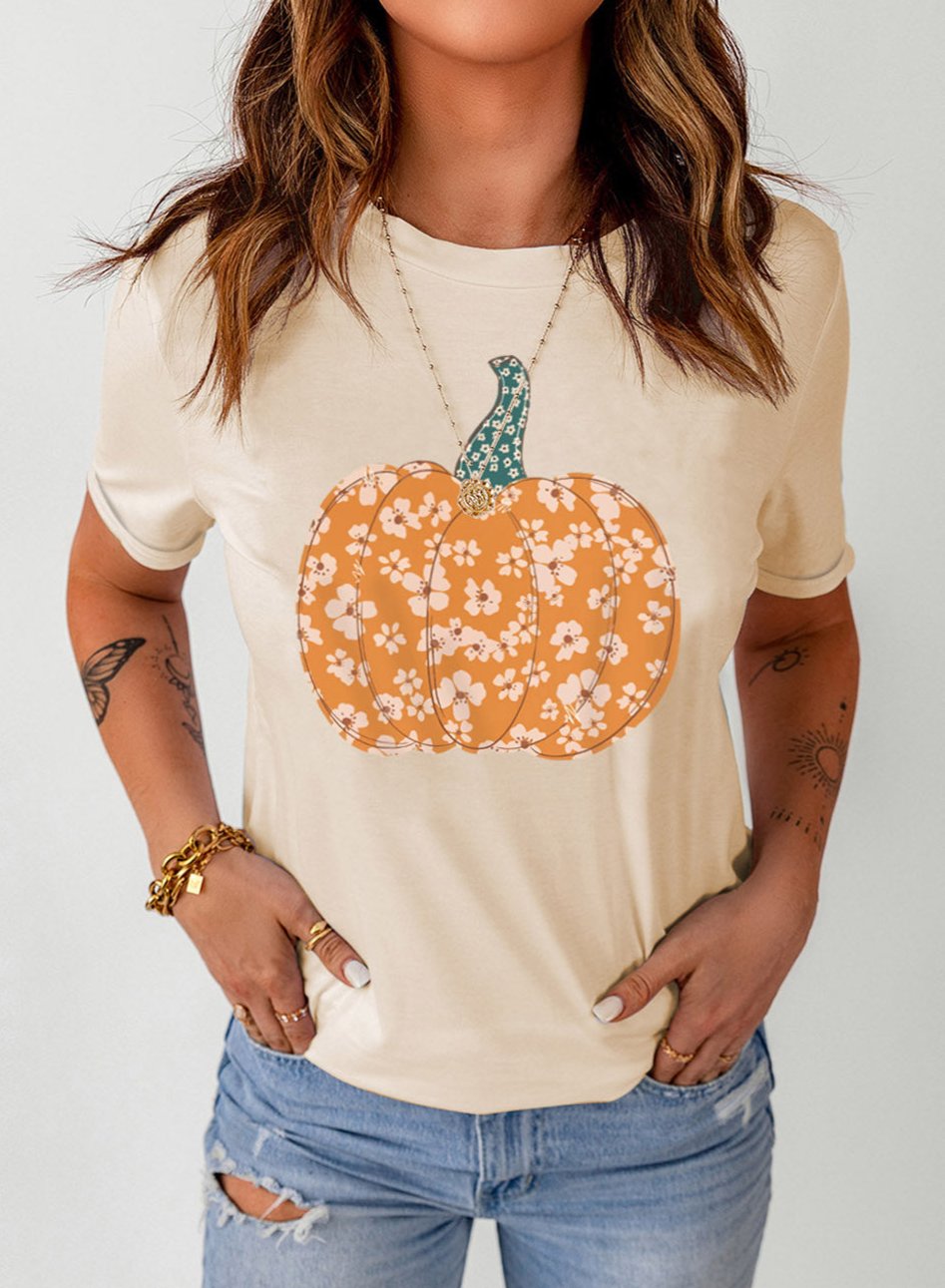 Floral Pumpkin Cuffed T-Shirt