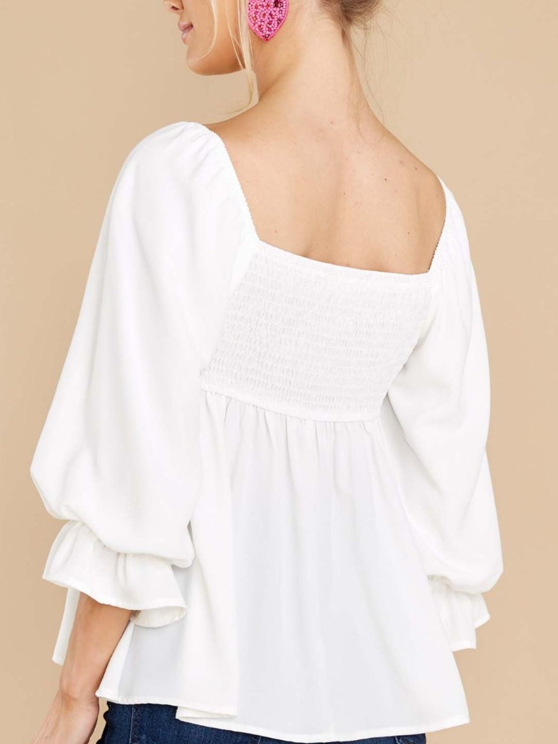 Smocked Ruffle Sleeve Blouse