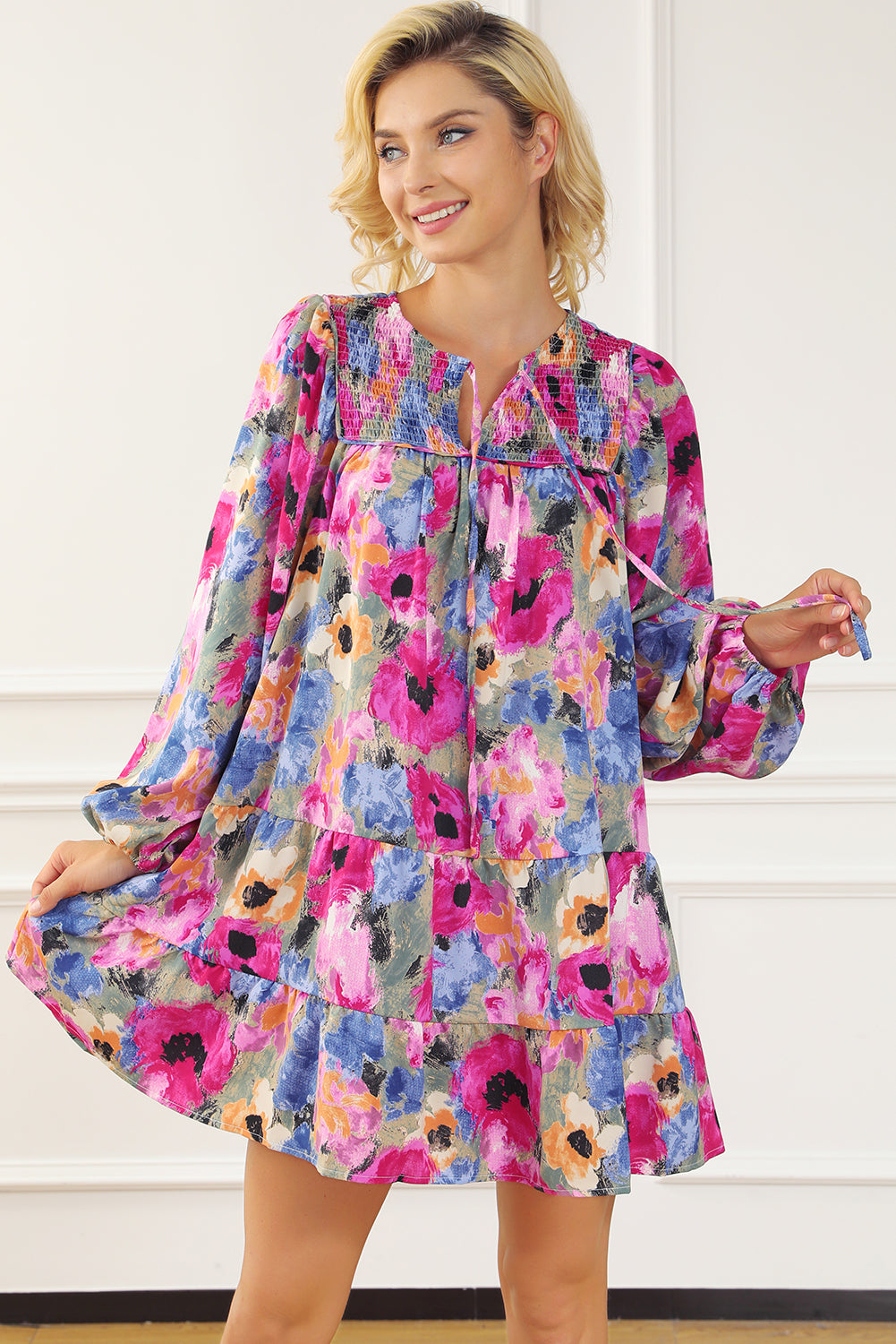 Floral Tie Neck Shift Dress