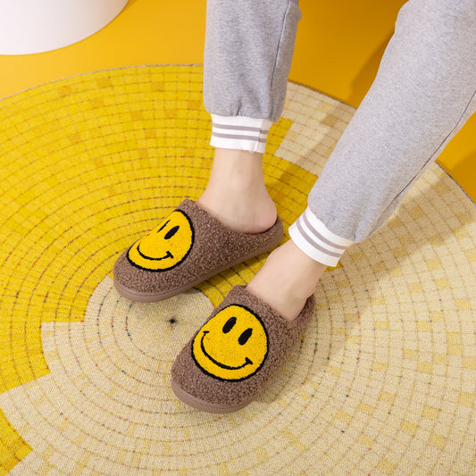 Brown & Yellow Smiley Face Slippers