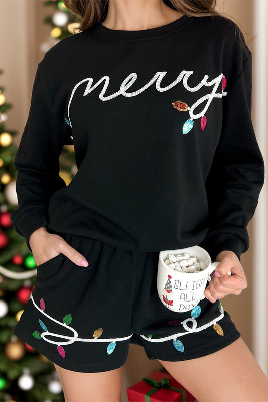 Merry & Bright Long Sleeve Top and Shorts Lounge Set