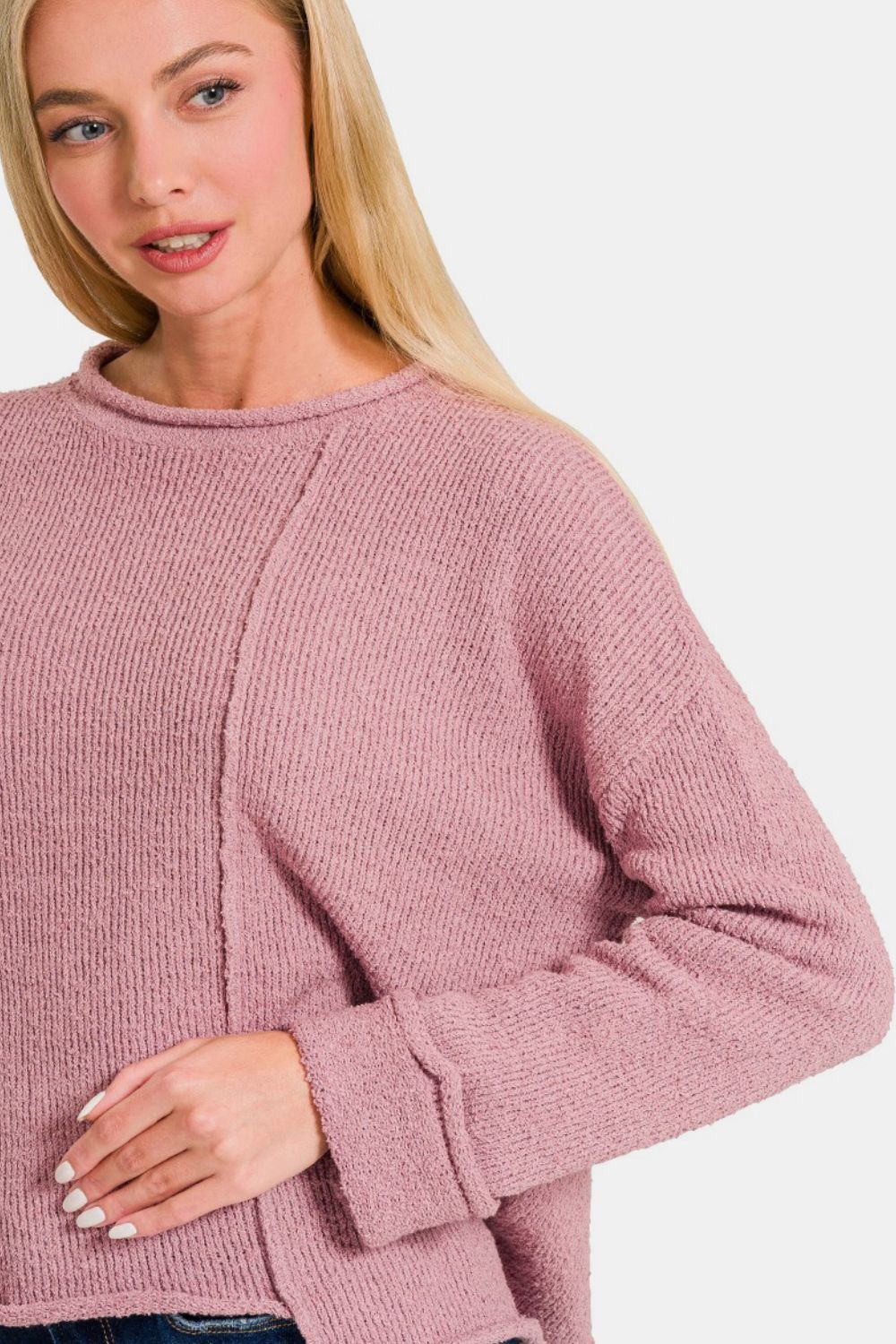 Asymmetric Hem Sweater in Pink