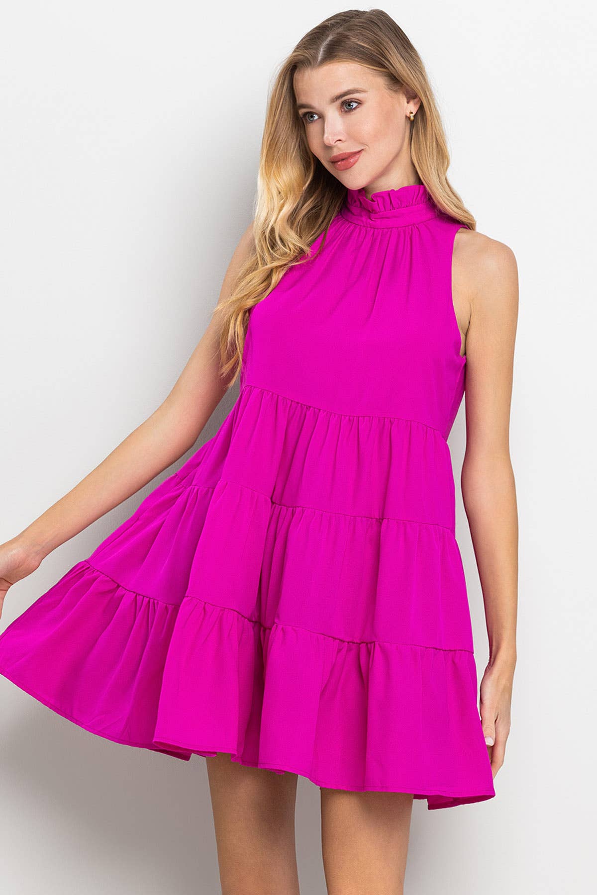 Magenta Tiered Halter Dress