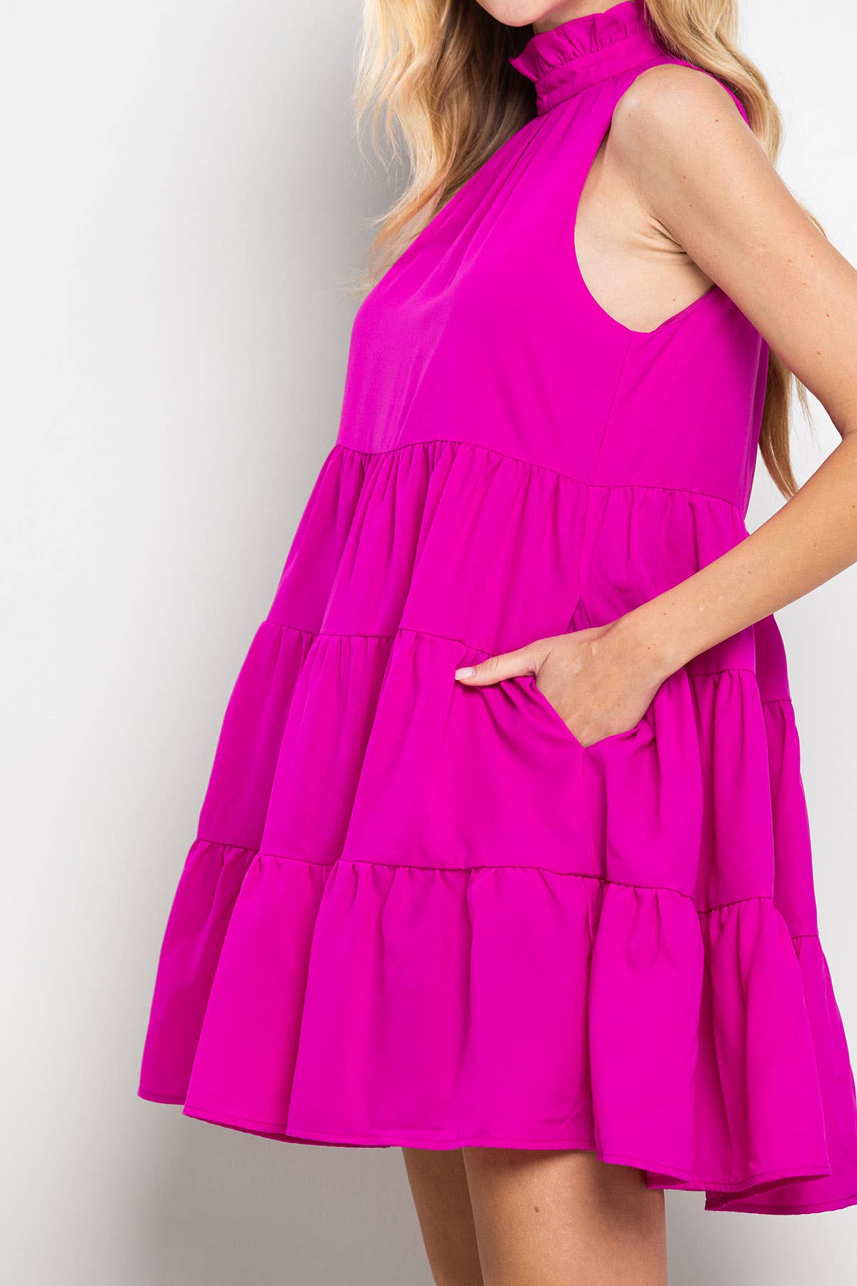 Magenta Tiered Halter Dress