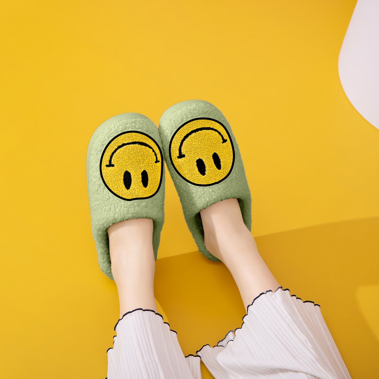 Green & Yellow Smiley Face Slippers