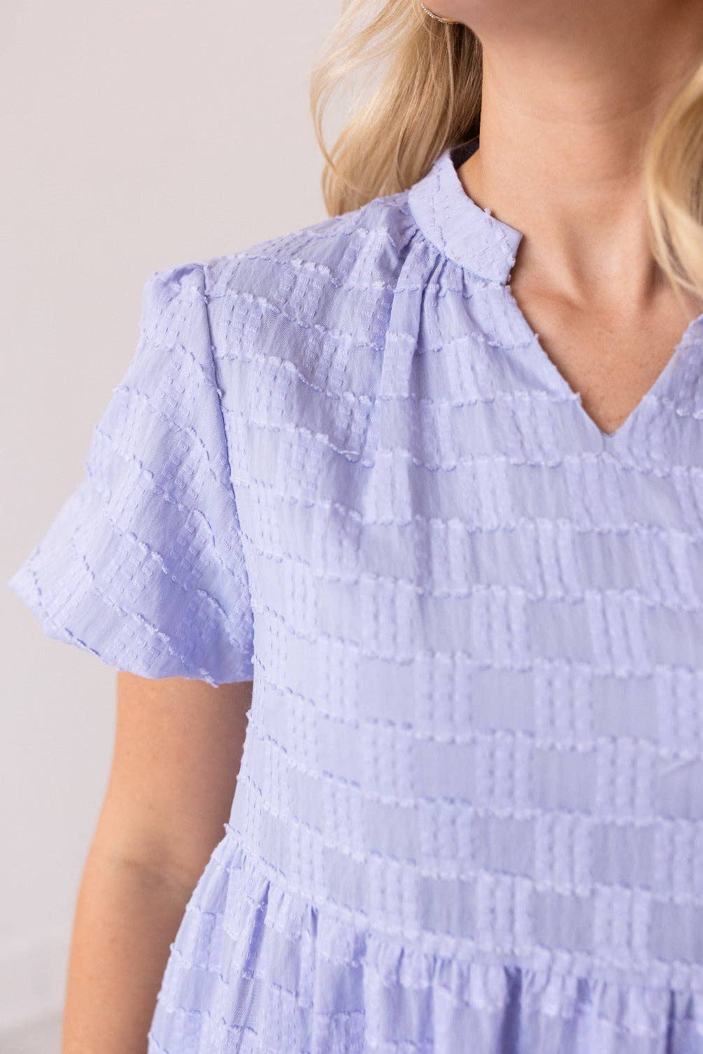 Lilac V-Neck Checkered Dress