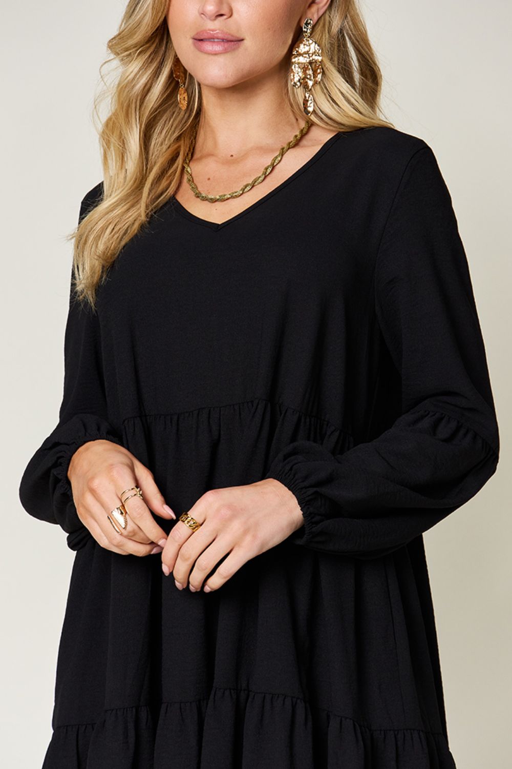 V-Neck Balloon Sleeve Dress