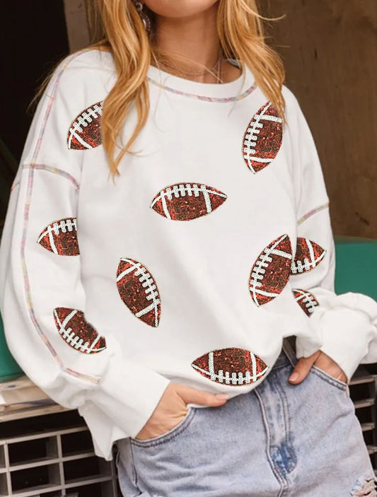 Sequin Football Sweatshirt in White