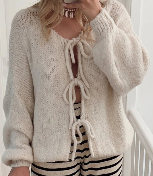 Devine Tied Round Neck Dropped Shoulder Cardigan
