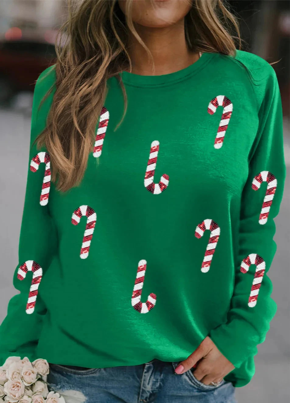 Sequin Candy Cane Sweatshirt