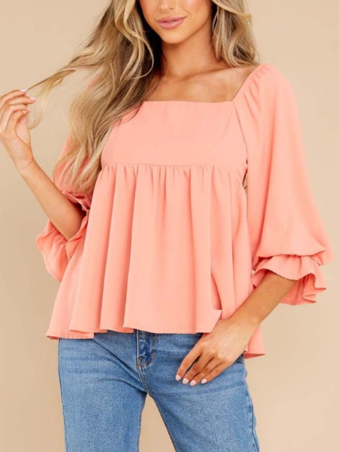 Smocked Ruffle Sleeve Blouse