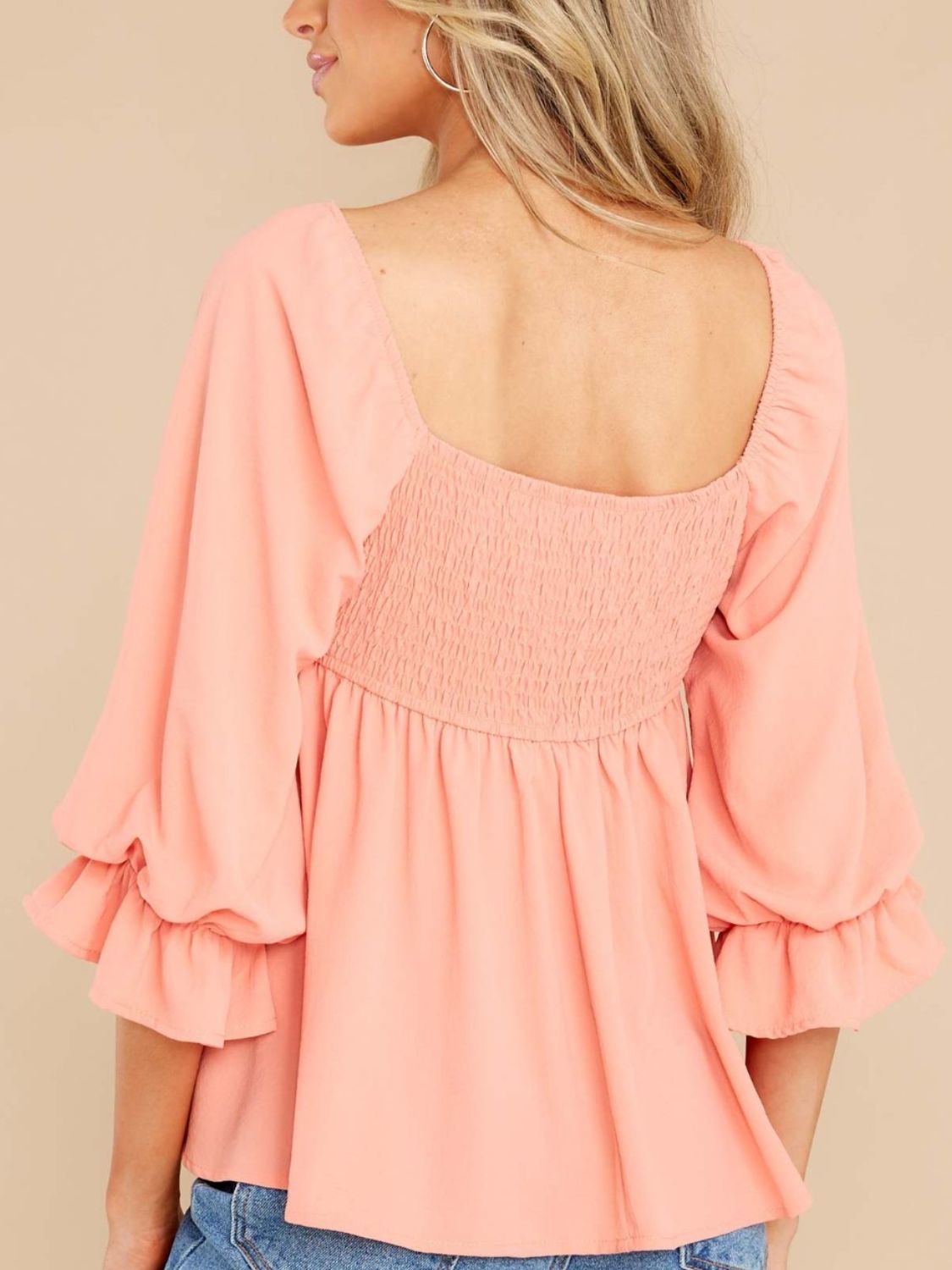 Smocked Ruffle Sleeve Blouse