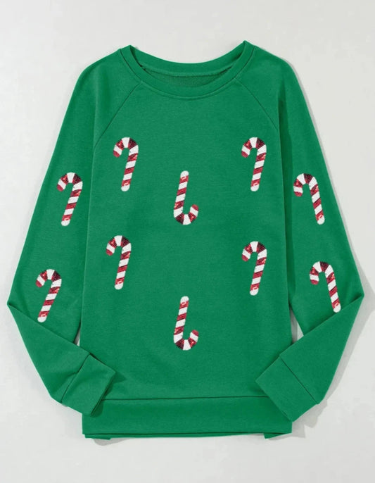 Sequin Candy Cane Sweatshirt