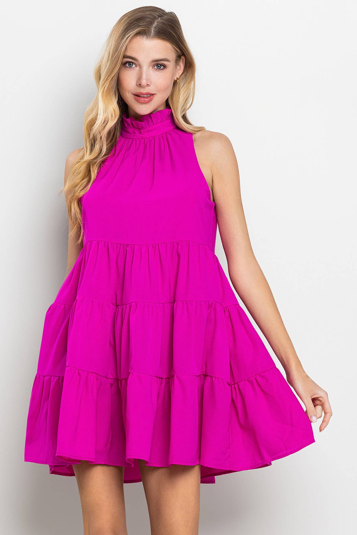 Magenta Tiered Halter Dress