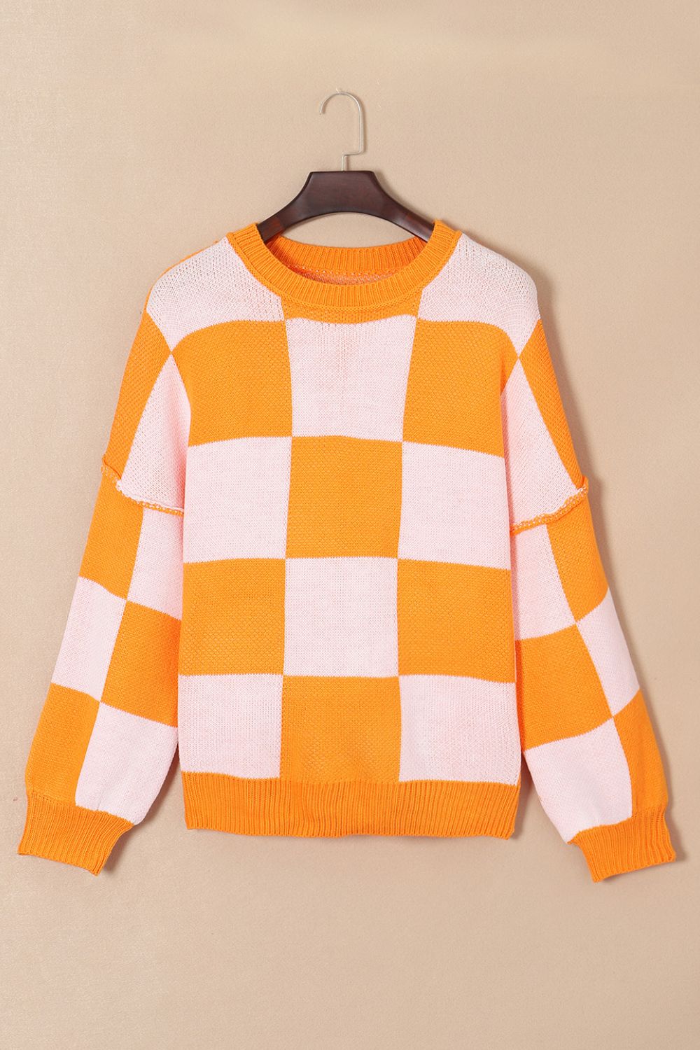 Exposed Seam Checkered Sweater