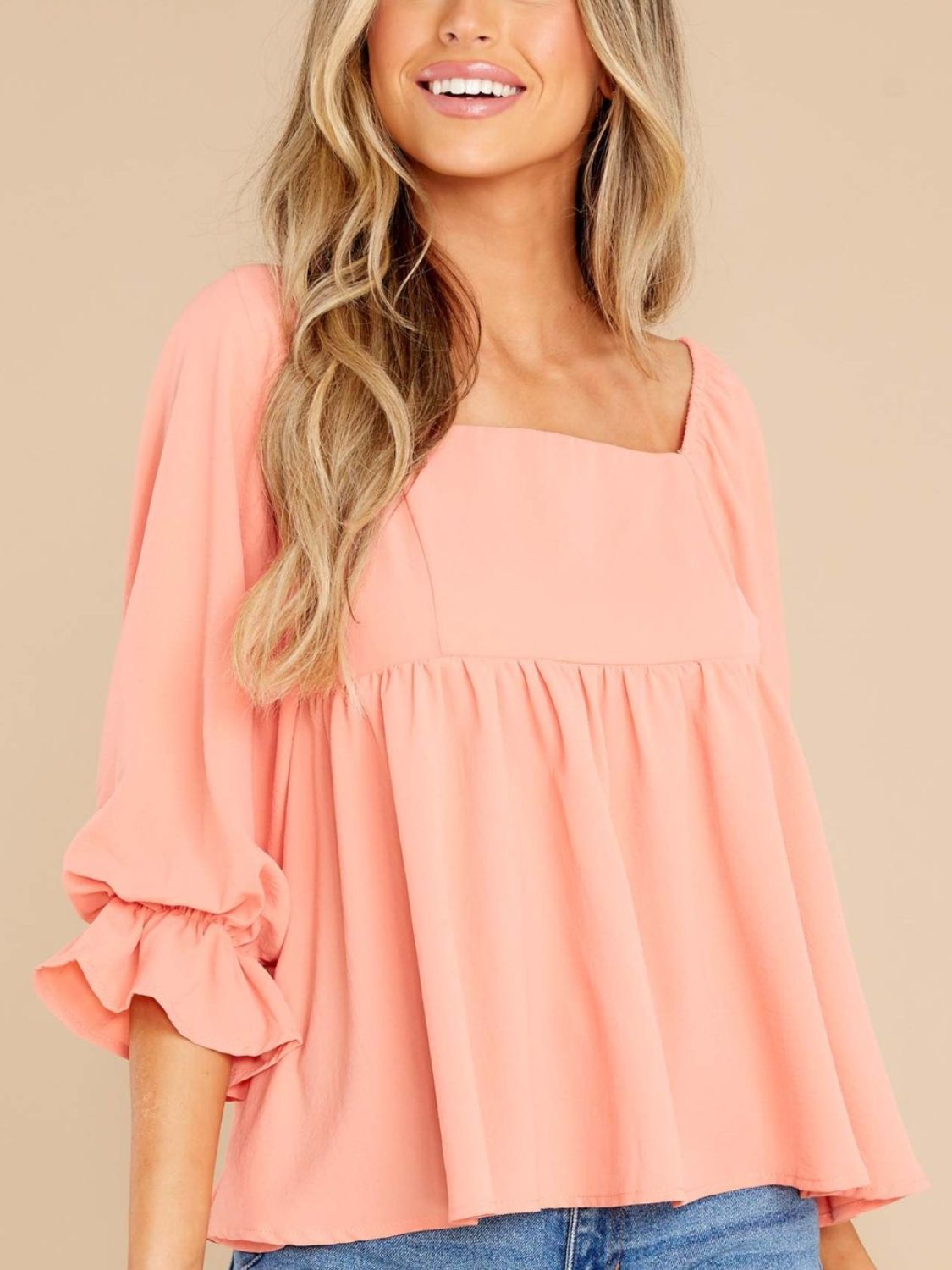 Smocked Ruffle Sleeve Blouse